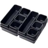 Inovera (Label) 16 Pieces Cutlery Tray For Kitchen Drawers - Interlocking Drawer Desk Organizer - Plastic Divider Trays (Dark Grey)