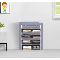 Flipzon | 4 Shelves Baby Foldable Wardrobe | Non-Woven Fabric Shelves | Grey