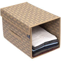 Homestrap Printed Stackable Shirt Organizer With Cover Lid- Beige Pack Of 1