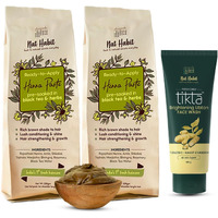 Nat Habit Ready To Apply Henna Paste & Brightning Ubtan Face Wash Combo For Men & Women Natural Glow, Rich Dark Brown Shade Suitable For All Hair & Skin Types (Combo Pack Of 3)