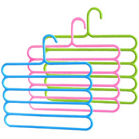 Inovera (Label) Plastic Inovera 5 Layer Pants Clothes Hanger Wardrobe Storage Organizer Rack (Set Of 10), 32Lx1Bx33H Cm (Assorted Colour)