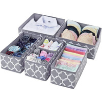 House Of Quirk Foldable Clothing Storage Box Closet Dresser Drawer Organizer Cube Basket Bins Divider With Drawers For Underwear,Bras,Socks Etc,Set Of 6(Grey Lantern),Non-Woven Fabric