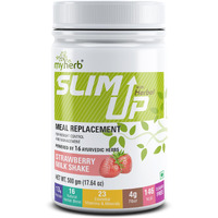 Myherb Slim Up Meal Replacement Shake With 16 Natural Herbal Blend (Ayurvedic Formula) For Weight Control&Management-13.5G Protein-23 Vitamins For Men&Women (Strawberry Milk Shake, 500 Gm)