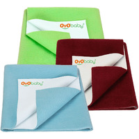 Oyo Baby Cotton Waterproof Sheet, Extra Absorbent Fastest Dry Sheet For Baby, Anti-Piling Fleece Baby Bed Protector, Medium Size 70X100Cm, Pack Of 3, Blue, Maroon & Light Green
