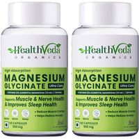 Health Veda Organics Private Limited High Absorption Magnesium Glycinate, 550Mg | 120 Veg Capsules | Supports Nerve & Muscle Health | Improves Sleep Quality | For Both Men & Women (Pack Of 2)