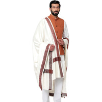 Weavers Villa Men's Woven Border White Woollen Lohi/Shawl, 125Cm X 250Cm