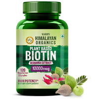 VladoS Himalayan Organics Plant Based Biotin 10000Mcg For Longer Hair Growth | Glowing Skin And Longer Nails Supplement | For Men And Women - 120 Veg Capsules
