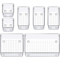 Jd Fresh 7 Pieces Transparent Dressing Table Organizer/Tray For Drawers/Organizer Trays For Kitchen-Office Drawer/Drawer Divider Tray(White/Acrylic), Clothing