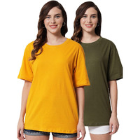 Funday Fashion Cotton Half Sleeve Printed Oversized T-Shirt For Womens/Girls (Pack Of 2) (Xxxx-Large, Yellow & Army Green)