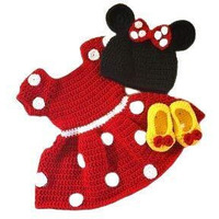 Woonie Acrylic Blend Handmade Crochet Red Polka Frock Set For Baby Girls (12-18 Months)