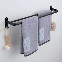 Plantex Space Aluminium Towel Rod/Towel Hanger With Hooks For Bathroom/Towel Holder/Stand/Bathroom Accessories - 24 Inch (Black)