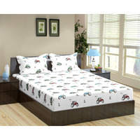 Trance Home Linen 180Tc 100% Cotton 75"X36" Single Bed Size Elastic Fitted Kids Bedsheet | Cartoon Printed Single Size Bed Elasticated Fitted Bedspread With 1 Pillow Cover (75X36 Inch, Car Blue)