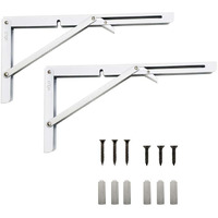 Volo Heavy Duty 16" Foldable Mild Steel Racks, Shelf Bracket, L Bracket, Wall Brackets, Wall Angle Bracket, Folding Table Bracket With Fittings For Fold Down Steel Table. (Color:White)
