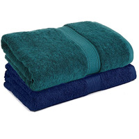 Trella 100% Cotton 500 Gsm Large Cotton Bath Towel Set - 2 Piece :: 140 X 70 Cm (Green Blue)