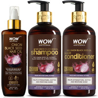 Wow Skin Science Ultimate Onion Oil Hair Care Kit For Hair Fall Control - Shampoo 300Ml + Conditioner 300Ml + Onion Hair Oil 200Ml