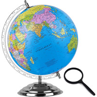 Zest 4 Toyz Globe For Kids, Stem Steam Educational World Globe Metal Base With Magnifying Glass For Kids/Political Globe/Office Globe/Globes For Students - 10 Inch (Blue)