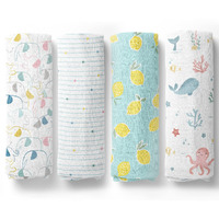 Haus And Kinder 100% Cotton Muslin Swaddles Wrap For Newborn Baby - Soft Swaddle Cloth For New Born, Muslin Baby Swaddle Wrap For New Born, New Born Swaddle, 100X100 Cm, Pack Of 4, Aloha Collection