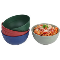 Irida Naturals Wheat Straw 6" Serving Bowl Set | Eco-Friendly, Lightweight & Unbreakable Microwave Safe Bowl Set | Bamboo Fiber Snacks Serving Bowls For Kids & Adults, 800Ml Pack 4, (Dark Multicolour)