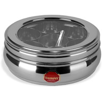 Sumeet Stainless Steel Belly Shape Masala (Spice) Box/Dabba/Organiser With See Through Lid With 7 Containers And Small Spoon (2.5 Ltr Capacity)(Large), Beige