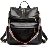 Inovera (Label) 15L Vegan Leather Girl's Travel Casual Collage Standard Backpack With Shoulder Strap (Black) (Medium Size)