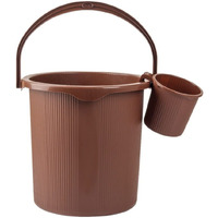 Regalo Plastic Square Ribbed Funk Bathroom Set (Bucket 25 L+ Mug 1.5 L) (Round-Darkbrown)