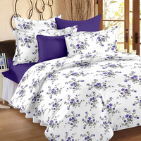 Huesland By Ahmedabad Cotton 144 Tc Cotton King Size Bedsheet With 2 Pillow Covers - White, Purple(9Ft X 9Ft)