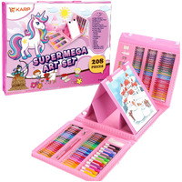 Karp Children Deluxe Art Drawing Set For Kids Case Art And Craft Supplies Drawing And Painting Set Great Gift (208Pcs -Pink)