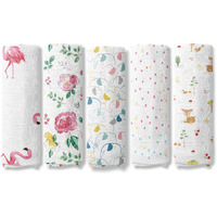 Haus And Kinder 100% Cotton Muslin Swaddles Wrap For Newborn Baby - Soft Swaddle Cloth For New Born, Muslin Baby Swaddle Wrap For New Born, New Born Swaddle, 100X100 Cm, Pack Of 5, White, Safari Squad