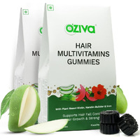 Oziva Biotin Hair Multivitamins Gummies For Stronger,Fuller,Shinier Hair|Hair Gummies With Keratin Builder,Iron&Vitamins B9,B6&D|Raw Mango Flavour|No Added Sugar (Pack Of 2,30 Gummies)