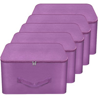 Storite 5 Pack Nylon Wardrobe Bag Underbed Moisture Proof Cloth Storage Organizer, Storage Box For Clothes Saree Bags With Zippered Closure & Handle (Purple, 38X33X22 Cm) Square
