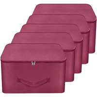 Storite 5 Pack Nylon Wardrobe Bag Underbed Moisture Proof Cloth Storage Organizer, Storage Box For Clothes Saree Bags With Zippered Closure & Handle (Magenta, 37X34X23 Cm) Square