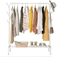 Lukzer Metal Single Garment Stand With Bottom Shelves Clothes Storage Organizer 4 Hooks Coat Rack (White, 40 X 110 X 148 Cm/Mgs-001)