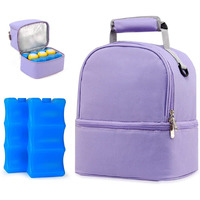 Zibuyu Breastmilk Storage Bag With Ice Pack, Double Layer Breastmilk Warmer Insulated Bag With Strap, Fits 6 Ounces Bottles, Waterproof Breast Mommy Diaper Backpack Bento Box Backpack, Purple