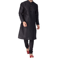 Vastramay Vm Mens Silk Blend Black Kurta Pyjama Set - Classic Ethnic Attire For Timeless Style And Cultural Celebrations_Vasmkbl001Npbl_40