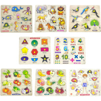 Appster Educational Colorful Animals, Fruits, Vegetables, Birds, Numbers, Body Parts, Shape Color & Sea Animals Wooden Puzzle Toy For Kids Jigsaw Puzzles Learning Toys Game (Pack Of 8)
