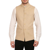 Wintage Men's Tweed Bandhgala Festive Nehru Jacket Waistcoat Beige