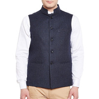 Wintage Men's Wool Blend Grandad Nehru Jacket Vest Waistcoat: Navy