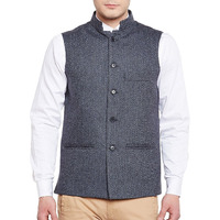 Wintage Men's Wool Blend Grandad Nehru Jacket Vest Waistcoat: Blue