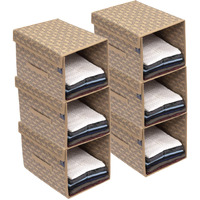 Homestrap Printed Stackable Shirt Organizer With Cover Lid- Beige Pack Of 6(Featured On Shark Tank)(Non-Woven,Rectangular),24X40X24 Cm