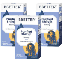 Bbetter Purified Shilajeet 500Mg | Shilajit For Stamina, Strength, Muscle Growth & Vitality Support For Men | Pure Himalayan Shilajit Extract (Pack Of 3) - 180 Capsules