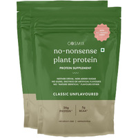 Cosmix No Nonsense Plant Protein | Organic Pea & Brown Rice Isolate | Vegan | 26G Protein/Serving | Easy To Digest | All Essential Amino Acids- 1 Kg | Classic Unflavoured - 500G (Pack Of 2)