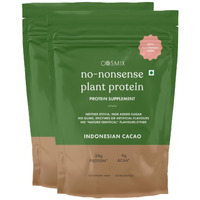 Cosmix No Nonsense Plant Protein | Pea & Rice Isolate | Vegan | 24G Protein/Serving | Easy To Digest | All Essential Amino Acids |No Preservatives|Chocolate- 1 Kg| Indonesian Cacao - 500G (Pack Of 2)