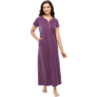 Zeyo Women's Cotton All Over Print Maxi Long Nighty (Znyt-5627-Wn-Xl, Purple, Xl)
