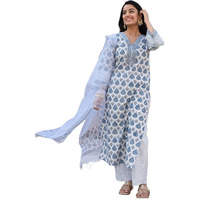 Klosia Women Hand Block Printed Kurta And Palazzo Set With Dupatta White