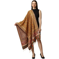 Swi With Label Women's Kashmiri Jamawar Woven Wool Stole (2K45_Mustard)