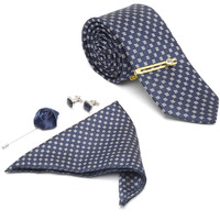 Louis Stitch Mens Aegean Blue Italian Silk Necktie Set Incl Pocket Square Cufflinks Golden Tiepin Brooch American Style Formal Tie Gift Set For Men (Tebu028Gp)