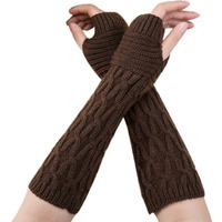 Bold N Elegant - Be Bold Inside & Elegant Outside Women's Extended Finely Knitted Woollen Warm Fingerless Thermal Hand Warmer Gloves (Brown, Free Size)