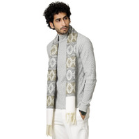 Ravaiyaa - Attitude Is Everything Men's Pure Wool Muffler, Winter Scarf Neck Wrap Diamond Pattern Stylish Muffler (Grey & Lite Brown)