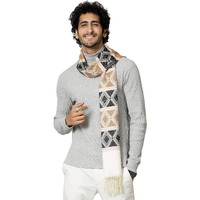 Ravaiyaa - Attitude Is Everything Men's Pure Wool Muffler, Winter Scarf Neck Wrap Diamond Pattern Stylish Muffler (Black & Peach)