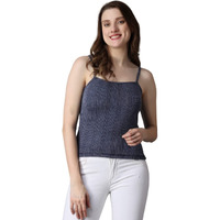 Wearslim Premium Cotton Quilted Thermal Underwear For Women Ultra Soft Cold Weather Lightweight Top Spaghetti Warmer - Blue (Medium) Pack Of 1